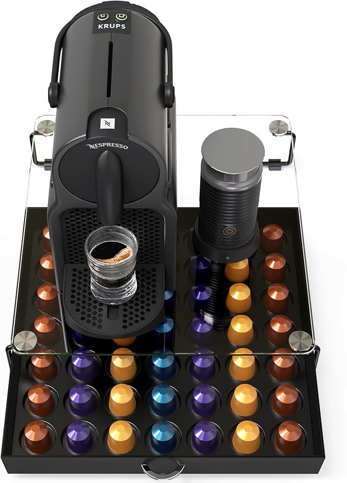 Deco Brothers Crystal Tempered Glass OriginalLine Pod Holder Drawer, 49 Capsule Organizer, Black