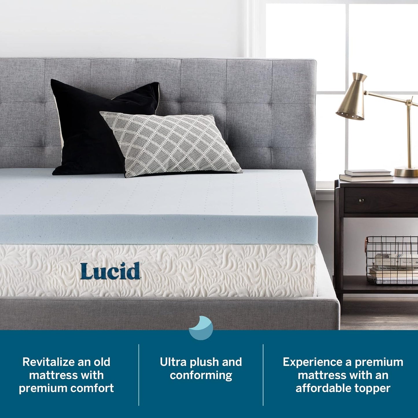 LUCID 4 Inch Gel Memory Foam Mattress Topper-Ventilated Design-Ultra Plush-Twin XL