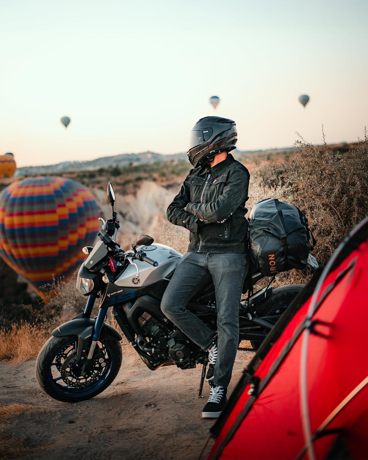 IRON JIA'S Motorcycle Dry Bag - Waterproof Duffle & Luggage Tail Bag Saddle Bags with Roll Top Closure, Shoulder Straps, Inner Pocket and Mesh Pocket (Carbon Fiber, 50L)