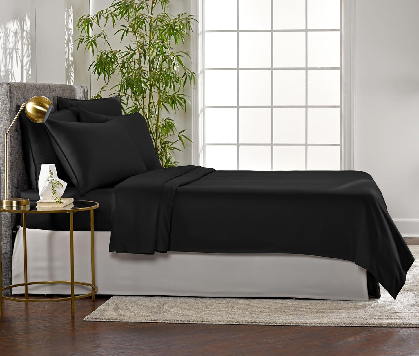Queen Sheets by Pure Bamboo, Genuine 100% Organic Viscose Derived from Bamboo Bed Sheet Set, Luxuriously Soft & Cooling, Double Stitching, Lifetime Quality Promise (Queen, Black)