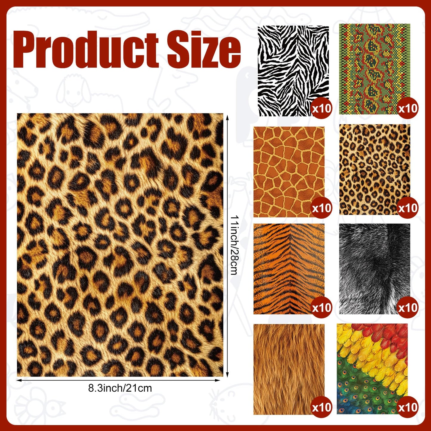 MotiMind 80 Pcs Animal Print Paper for Crafts Animal Print Scrapbook Paper Woodland Animals Decorative for Craft Decorating DIY Card Making Photo Album Decor, 8.3 x 11 Inch