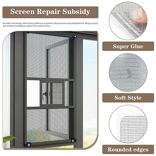 16 Sheets Window Screen Patches Repair Kit Black 4 Sizes Window Screen Repair Kit for Mesh Screen Door High-Strength Adhesive Fiberglass Quick Screen Repair Tape
