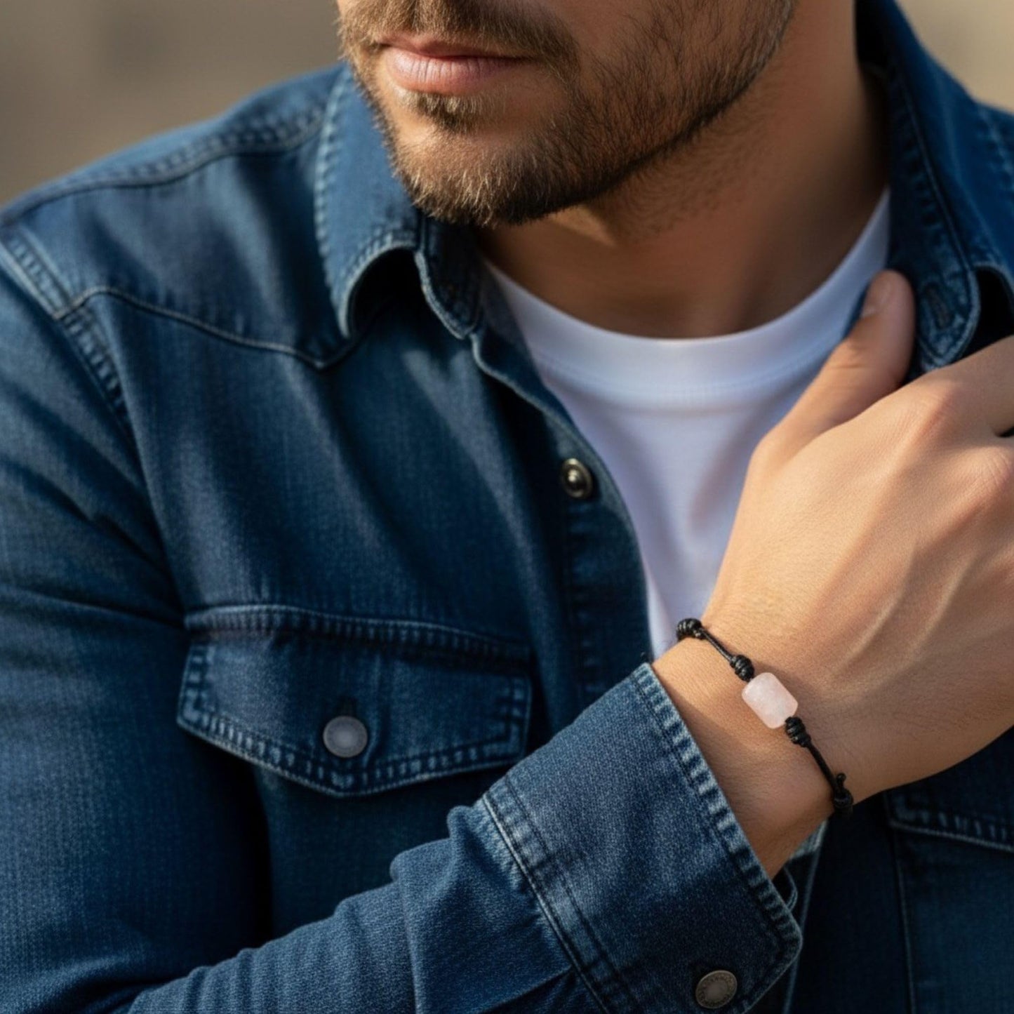Luck Strings Rose Quartz Bracelet for Men and Women Adjustable Vegan Cord Unisex Pink Cylinder Gemstone Bead Minimalist Bracelet Chakra Inspired Meditation Gift