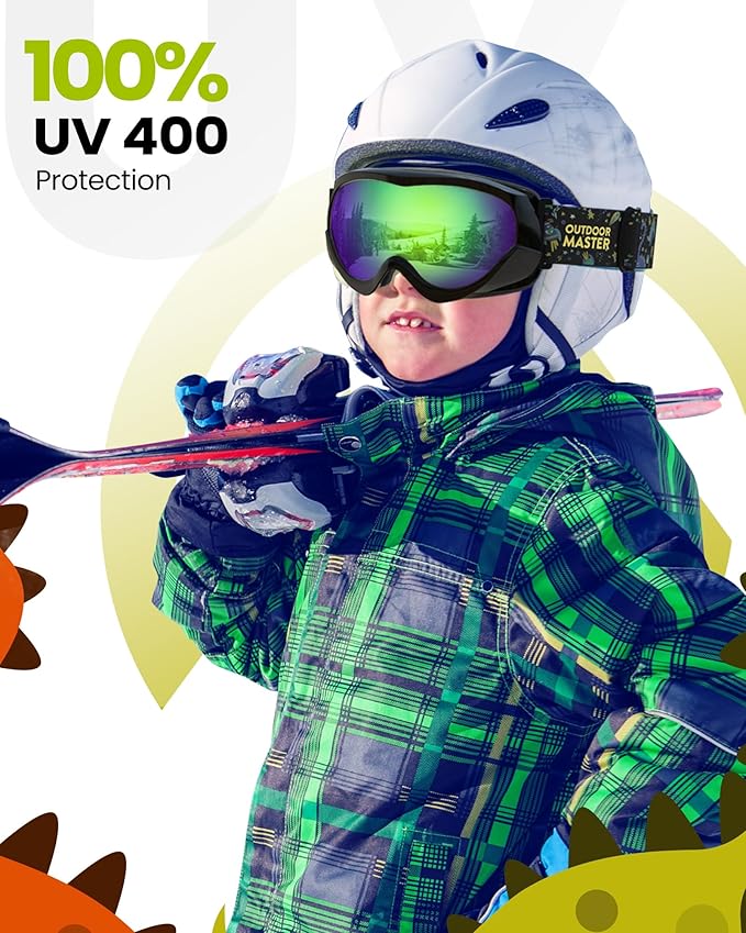 OutdoorMaster Kids Ski Goggles - Helmet Compatible Snow Goggles for Boys & Girls with 100% UV Protection