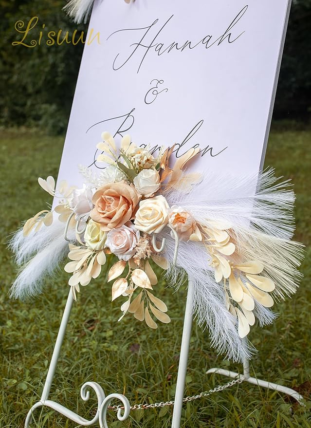 Wedding Arch Flowers, Artificial Floral Decor for Wedding Ceremony & Reception, Standard Size Large Flower Swag Set for Backdrop & Welcome Sign, Pack of 2 (Champagne)