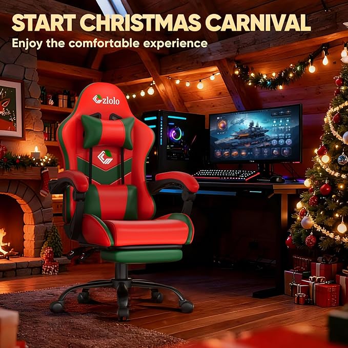 Gaming Chair, Lumbar Support Massage Computer Chair, High Back Gamer Chair, with Footrest and Headrest, Lumbar Pillow, Recline, Wide Seat, Gaming Chairs for Christmas/Birthday Gifts, Red
