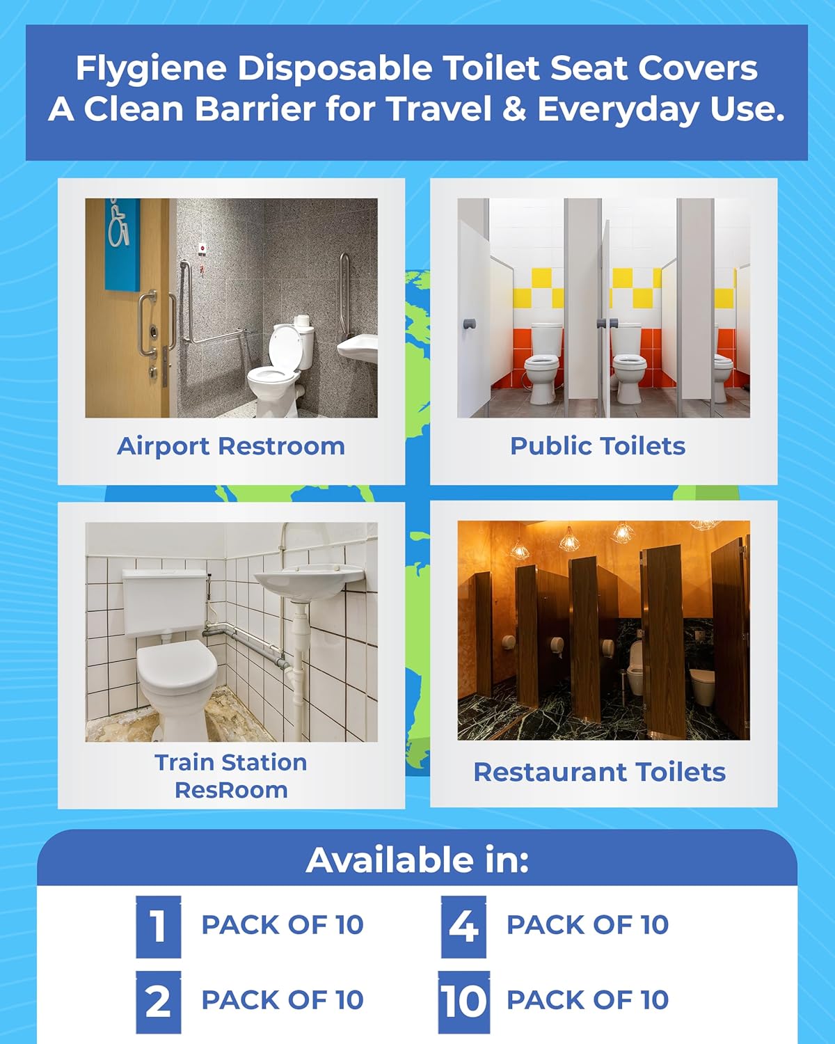 Disposable Toilet Seat Covers for Travel – Waterproof, Tear-Resistant XL Toilet Liners with 2 Layers of Protection – Individually Wrapped Travel Size Toiletries - 20 Count (2 Packs of 10)