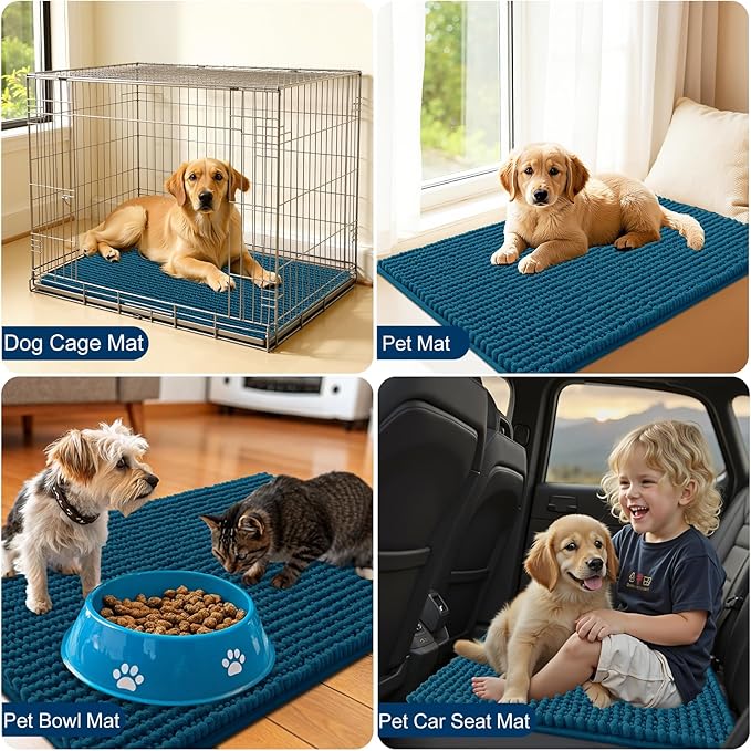 OLANLY Dog Door Mat for Muddy Paws 24x16, Ultra Absorbent Chenille Mud Doormat, Non-Slip Washable and Dirt Trapping Doormat for Indoor Entryway, Quick-Dry Indoor Pet Bed Mats for Dogs, Atlantic Blue