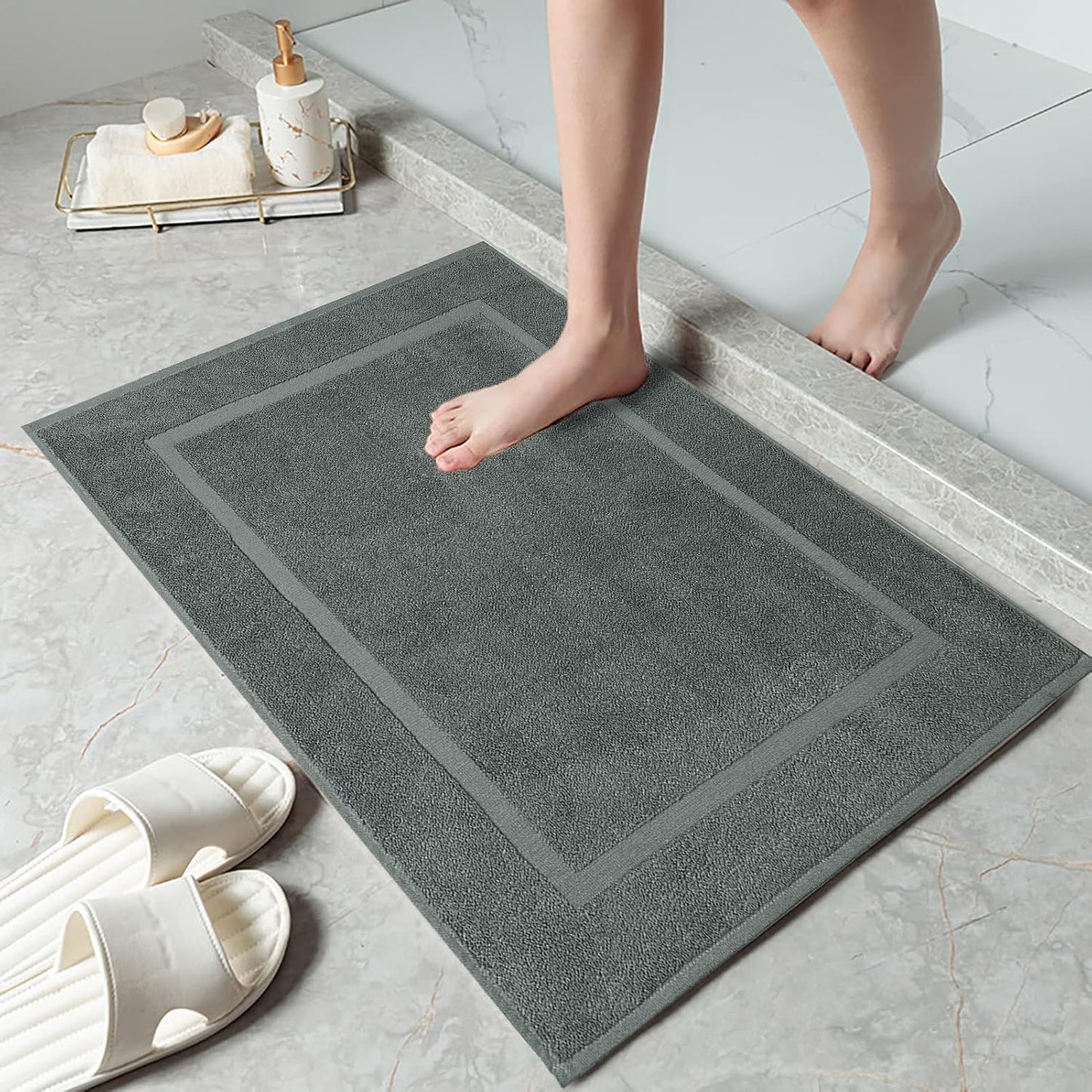 DAN RIVER Classic Cotton Bath Mats Set of 2 – Not a Bathroom Rug, Ultra Soft, Highly Absorbent & Machine Washable Bath Mat Towel for Bathroom Floor Mat – Durable, Quick-Dry, 21x34 Inches, Grey