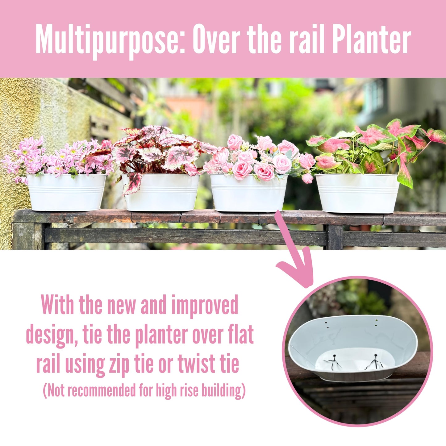 LaLaGreen 11.8 Inch Rail Planter (10-PIECE Combo Set) White Metal Outdoor Porch Railing Planters, Modern Plants Hanging Fence Balcony Gardening for Apartment Garden Style Iron Patio Flower Pots Deck