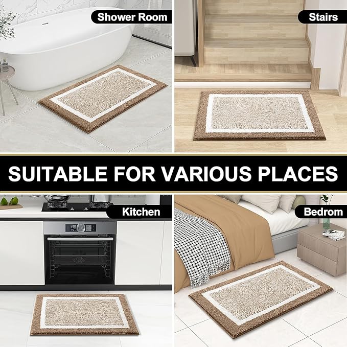 OLANLY Bathroom Rugs 36x24, Extra Soft and Absorbent Microfiber Bath Mat, Non-Slip, Machine Washable, Quick Dry Shaggy Bath Carpet, Suitable for Bathroom Floor, Tub, Shower (Large, Tan)