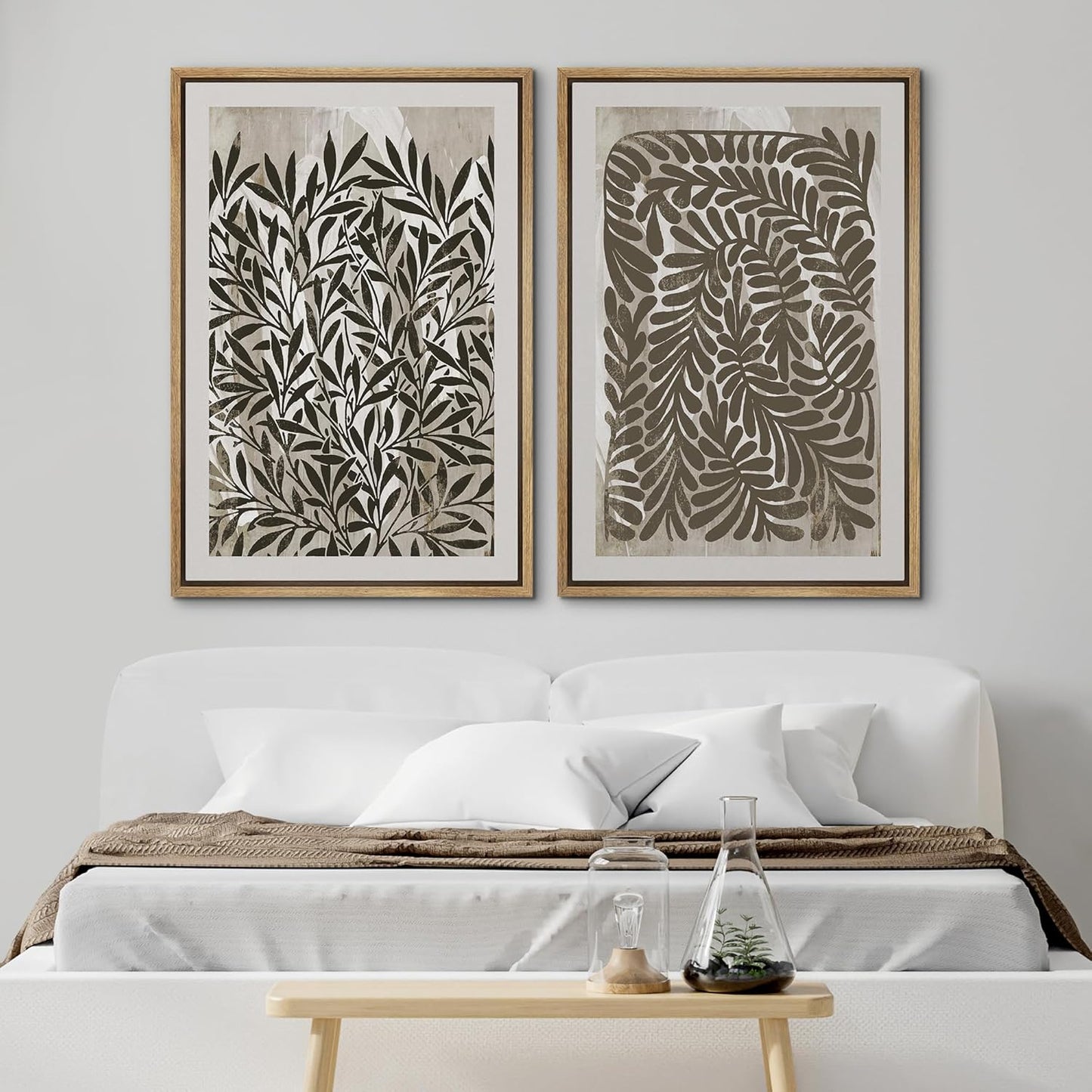 SIGNWIN Framed Canvas Print Wall Art Modern Botanical Abstract Black and Beige Leaf Illustrations Decorative for Living Room, Bedroom, Office - 16"x24"x2 Natural