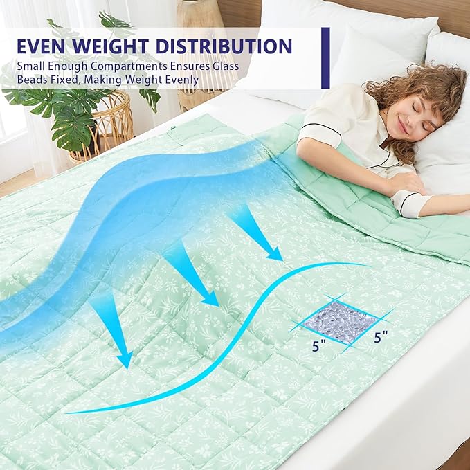 yescool Weighted Blanket for Adults (20 lbs, 60” x 80”, Cyan) Cooling Heavy Blanket for Sleeping Perfect for 190-210 lbs, Queen Size Breathable Blanket with Premium Glass Bead, Machine Washable