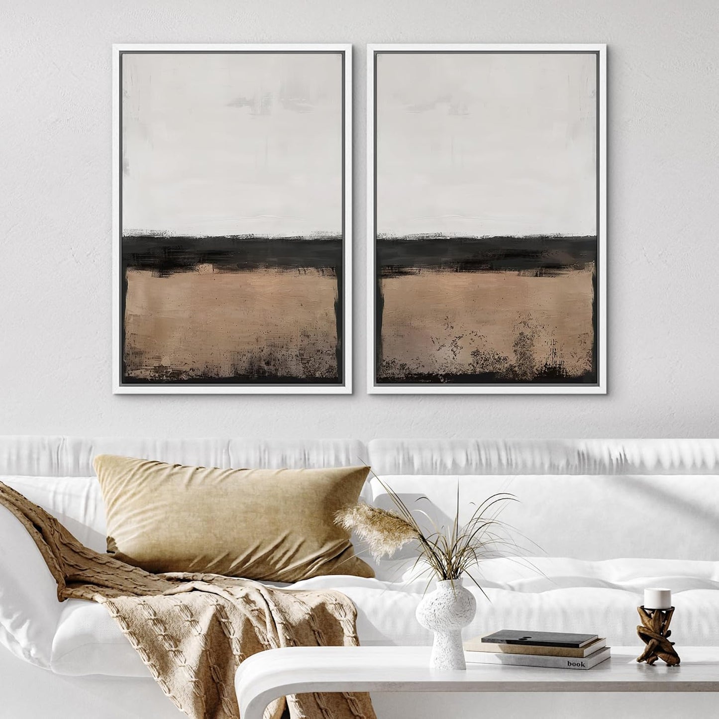 SIGNWIN Framed Canvas Print Wall Art Abstract Landscape Neutral Tones with Horizon Line Illustrations Modern Art Decorative Contemporary for Living Room, Bedroom, Office - 16"x24"x2 White