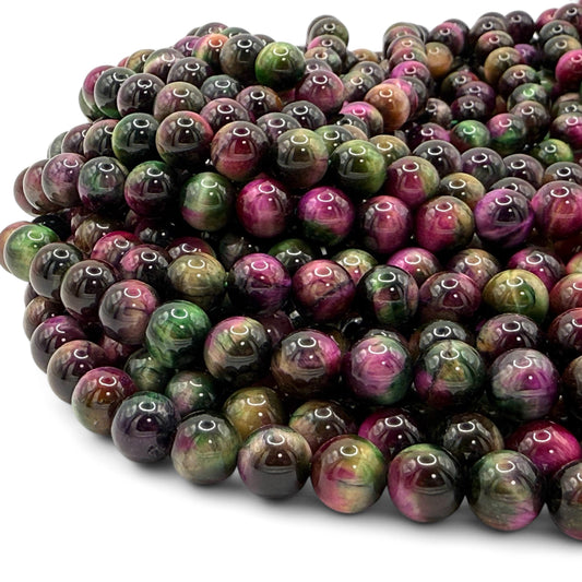 ABCGEMS High-Flash Galaxy Tiger's Eye Beads from Africa (Blend of Green & Purple Hues that Mimic The Beauty of The Galaxy) DIY Jewelry Making Beading Supplies - Smooth Round 10mm