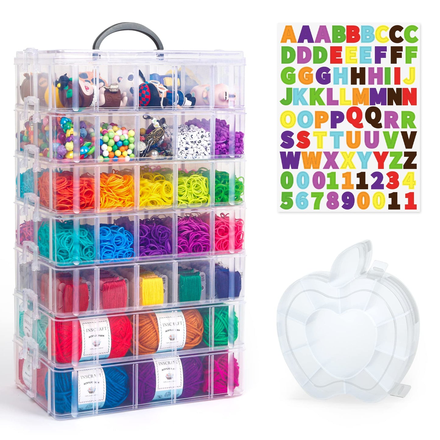 7 Layers Stackable Storage Container, 70 Adjustable Compartments (White) Perfect for Kids Toys, Art Crafts, Jewelry, Supplies, Mini Case & Letter Sticker Included