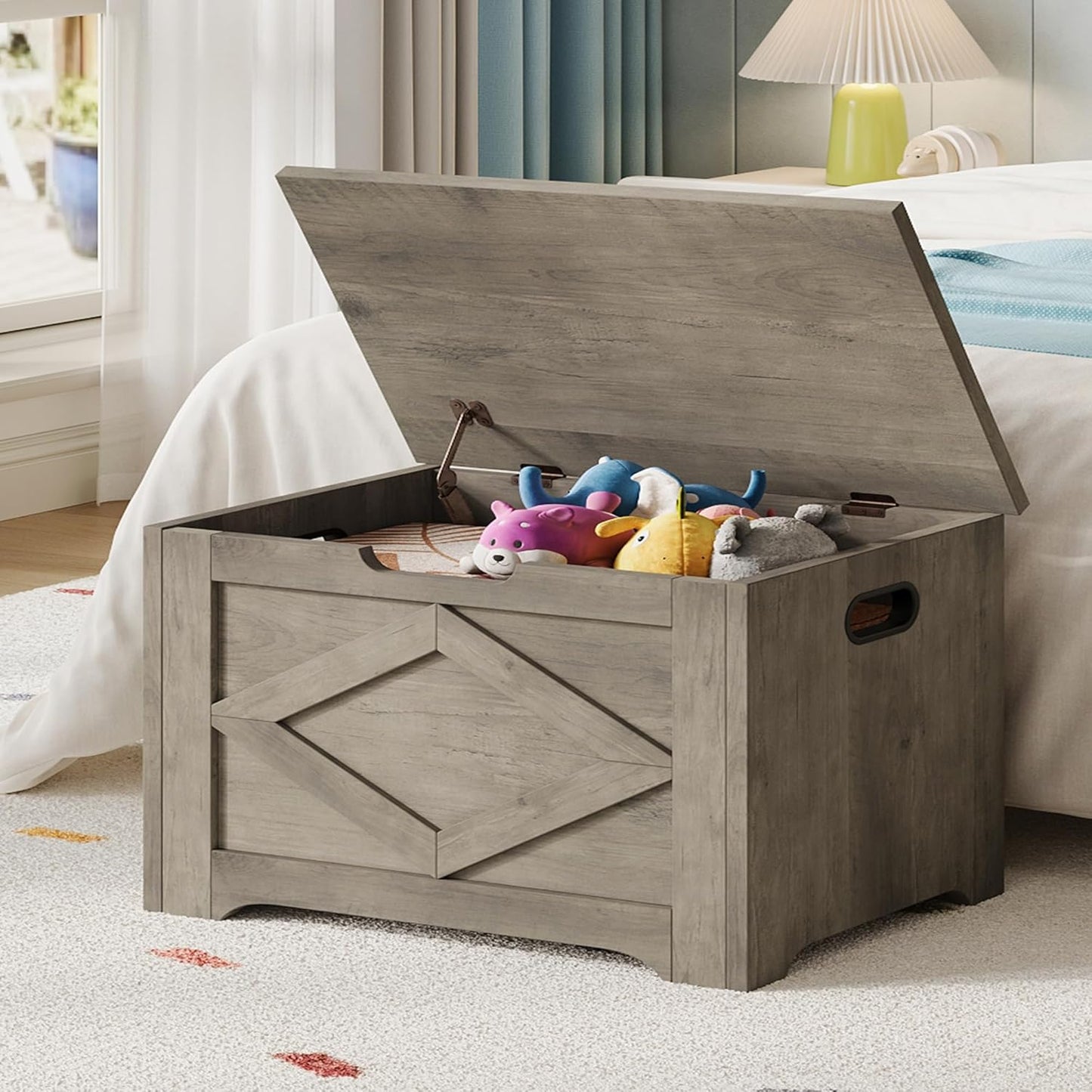 GarveeHome 23.6" Storage Chest, Wooden Storage Bench with Safety Hinge, Easy Assembly, Large Toy Chest for Entryway, Living Room, Bedroom