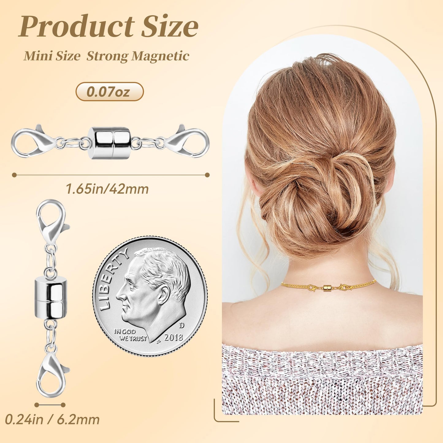 SUTQIGUI Magnetic Necklace Jewelry Clasps and Closures with Double Lobster Clasp, Silver Magnetic Jewelry Clasps for Necklaces, Bracelet Necklace Extenders for Women (6PCS)