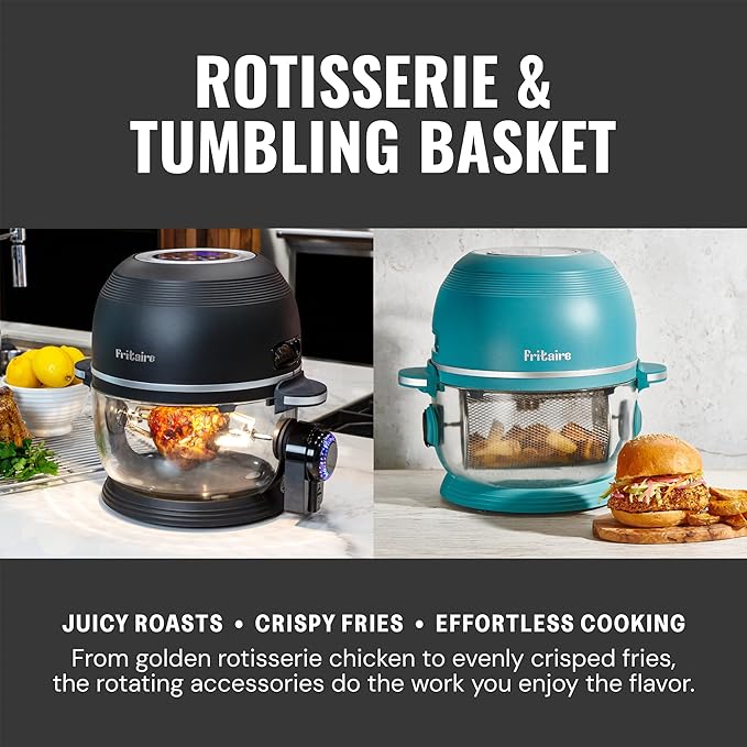 Non Toxic Air Fryer™ 9-in-1 Functions - Glass AirFryer 5 Quart w/ 360 Visibility, Self-Cleaning, 400F Vortex Air Fryer for Even Cooking, BPA-Free Teflon Free, Rotisserie, Roast, Bake, Mauve Rose