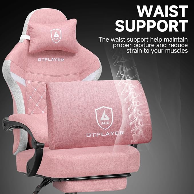 GTPLAYER Gaming Chair, Fabric Computer Office Chair with Pocket Spring Cushion, Ergonomic Office and Gaming, Video Gaming Chair with Linkage Armrests, High Back Desk Chair with Adjustable Recliner