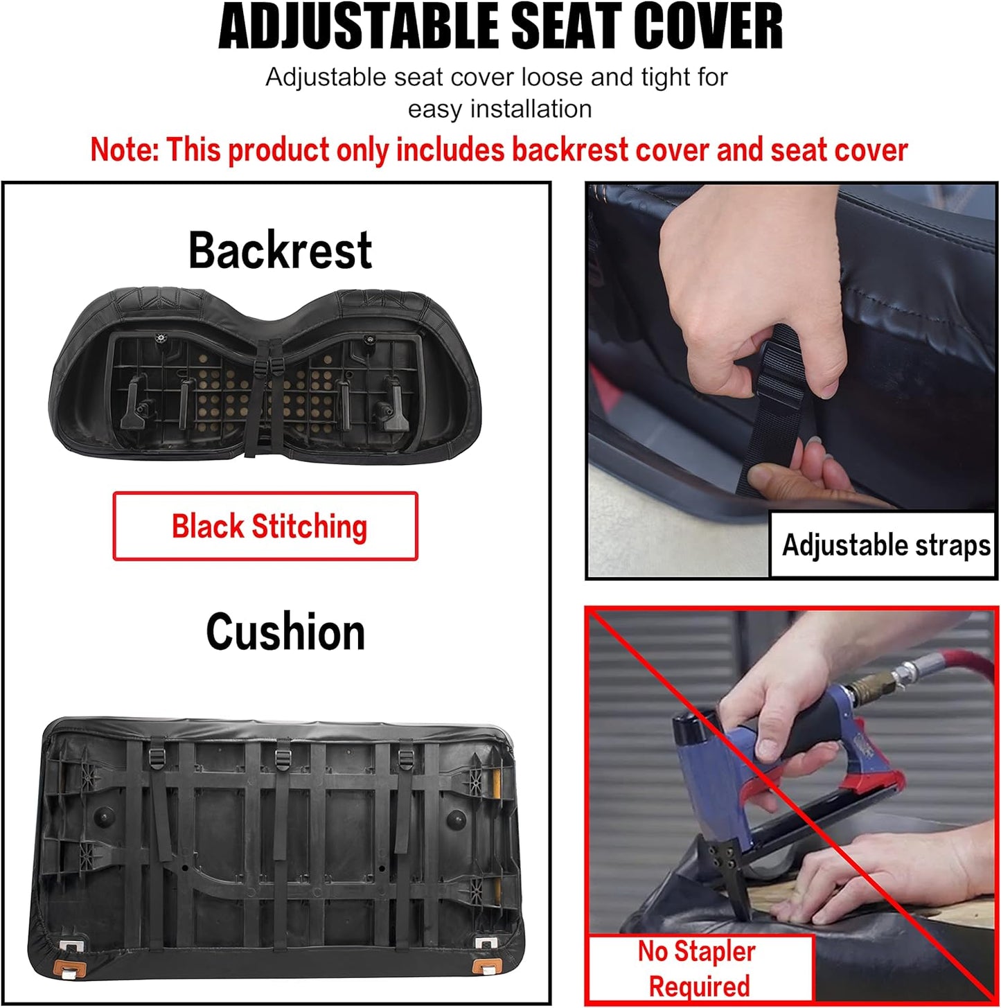 NOKINS P Diamond Seat Cover for Golf Cart Club Car Precedent Original Regular Cushion, No Stapler Required, Golf Cart Vinyl Replacement Front Seat Cover Black Stitching