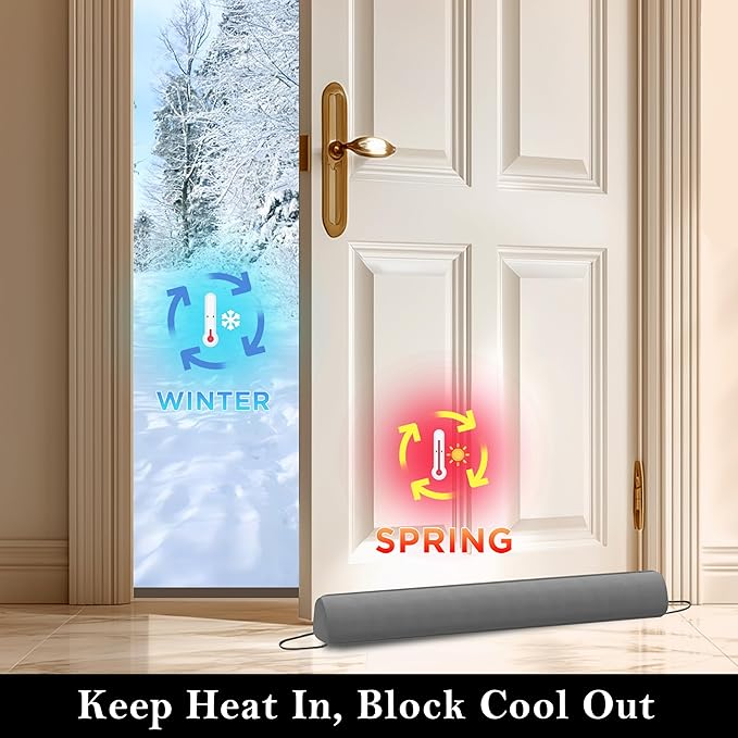 Sunolga Door Draft Stopper Blocks Hot and Cold Air with Removable Washable Cover for Bottom of Door, All-Season Seal for Noise, Light, Dust, Door Sweep for Gaps Up to 3", Home Essentials, 38", Gray