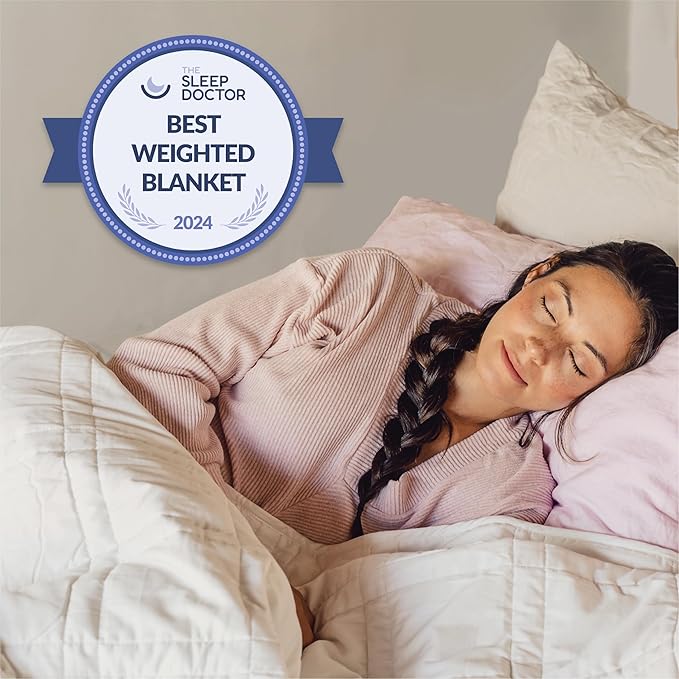 Baloo Weighted Blanket for Adults 15 lb (Pebble White, 60"x80") | Cool & 100% Cotton | Machine Washable & Dryer Safe | Glass Microbead Fill