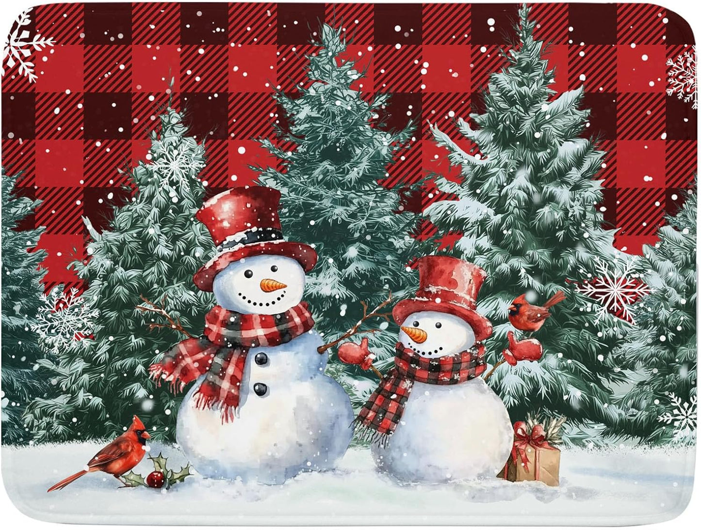 Christmas Snowman Dish Drying Mat for Kitchen Counter Xmas Trees Snowflake Buffalo Plaid Drying Mat 18x24 Inch Winter Holiday Absorbent Dish Drainer Mat Christmas Kitchen Accessories