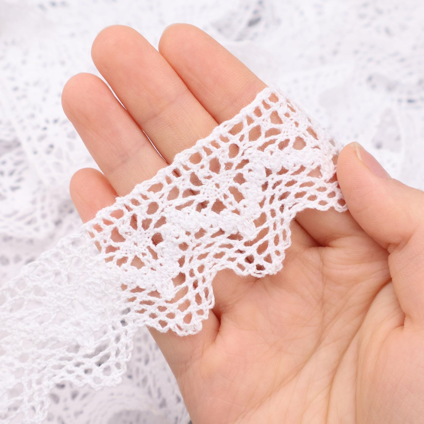 IDONGCAI Cotton Crochet Lace Trim, 1.4 Inch x 10 Yards Triangle Geometric Lace Ribbon for Sewing, Farmhouse Home Decor, DIY Crafts, Wedding Accents and Apparel Embellishments (White)