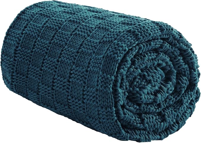 Knitted Weighted Blanket for Adult, No Beads Heavy Blanket 60” x 80'' 17lbs, Breathable Chunky Knit Blanket, Cooling Weighted Blanket for Hot Sleepers, Christmas Home Decor (Peacock Blue)