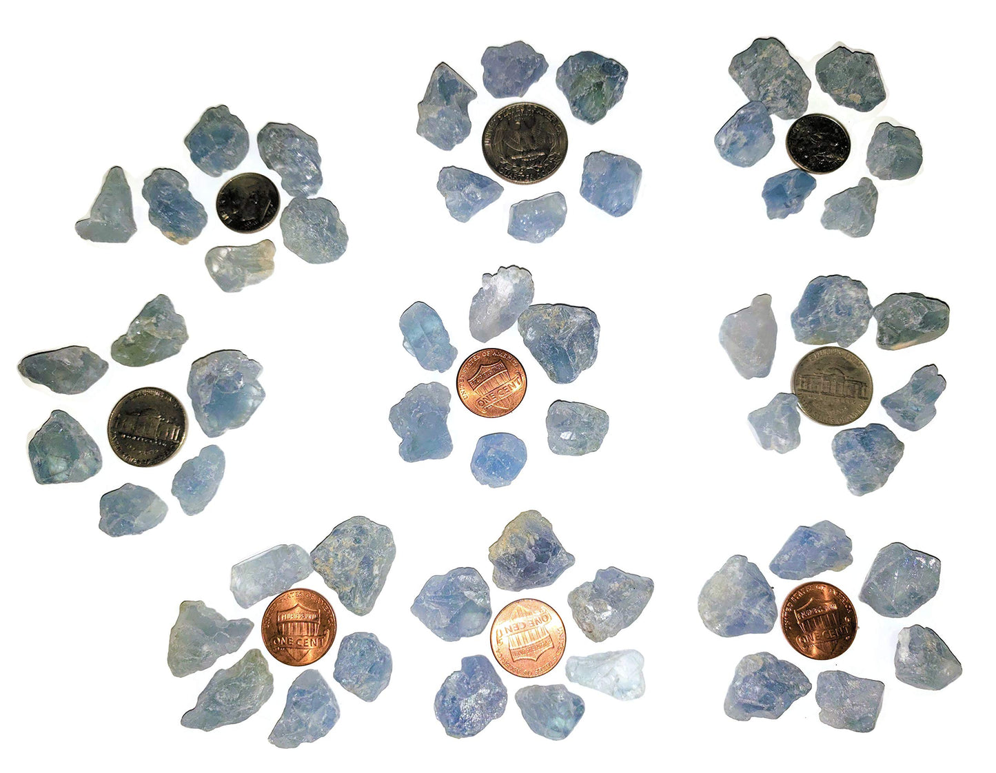 6pc Set Raw Celestite Celestine Small Rough Naturally Semi-Faceted & Semi-Translucent Healing Crystal Gemstone Specimen From Madagascar for Wire Wrapping, Meditation, & Metaphysical Uses