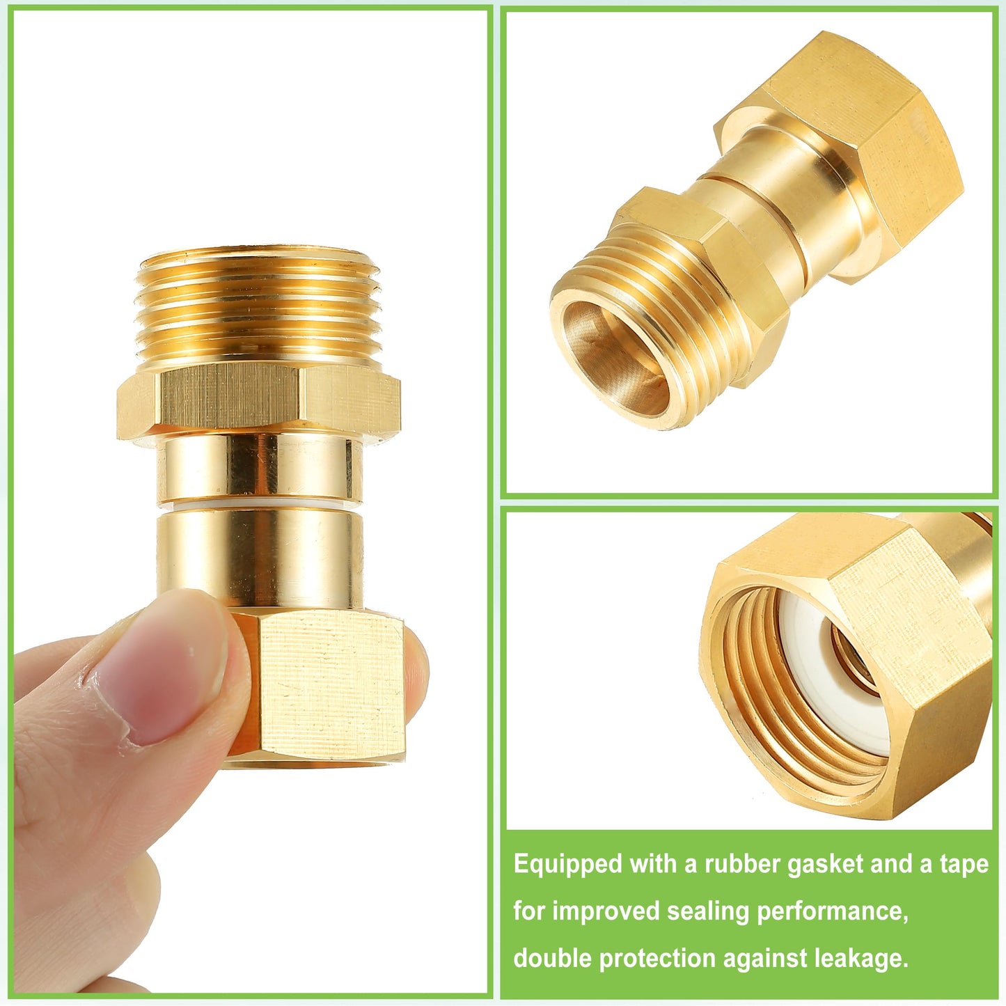M MINGLE Garden Hose Swivel Connector, 3/4" GHT Brass Hose Fittings, 360 Degree Swivel Male to Female Hose Adapter with Extra 4 Washers