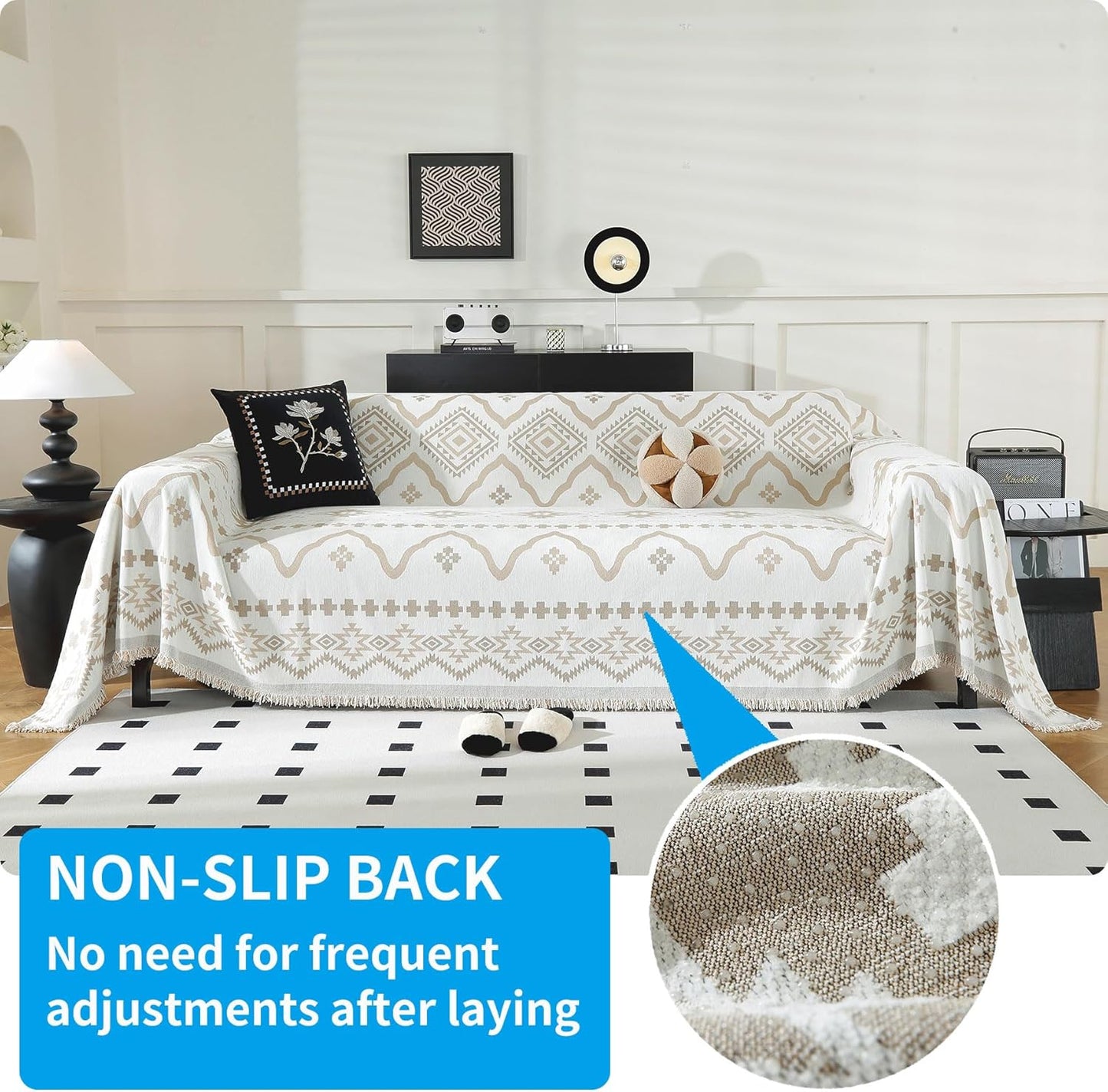 LUFEIJIASHI Boho Couch Covers for Sofa Non Slip Sofa Covers Washable Couch Covers for 3 Cushion Couch Sofa Pet Friendly Sectional Couch Cover Blanket Furniture Protector for Dogs (Khaki, 71"x134")