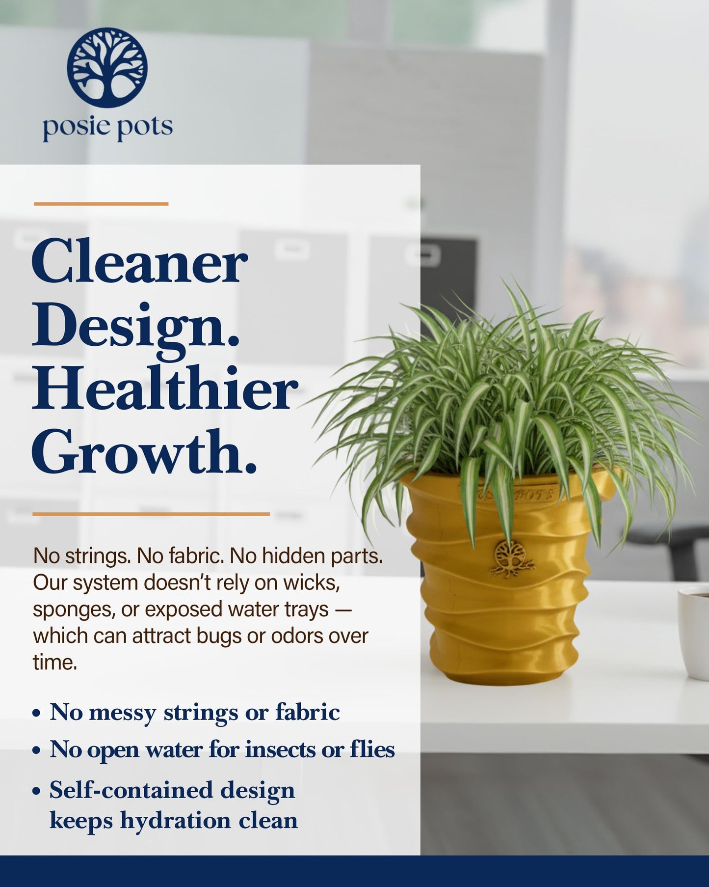 Posie Pot Medium Wave Self Watering Planter for Indoor Plants - 5x5 Inch Patented Pot with 10X Water Reservoir - Modern 3D Printed Desk Planter - Root Rot Free - Eco Friendly, Made in USA, Gold