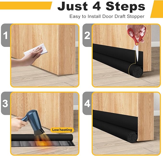 HomeProtect Door Draft Stopper 2 Pack Adjustable, Door Sweep for Bottom of Door, Weather Stripping Door Seal Interior & Exterior, Block Cold Air, Sound Light Dust, Easy to Install,32” Black