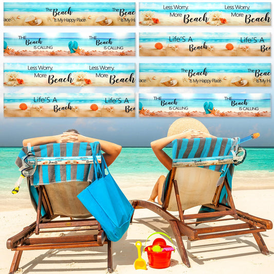 Boao 8 Pcs Large Towel Bands for Beach Chairs 15.75" x 1.97" Cruise Chairs Towel Bands Elastic Windproof Lounge Clips Strap Holder for Summer Pool Hawaiian Accessories Gifts (Beach)