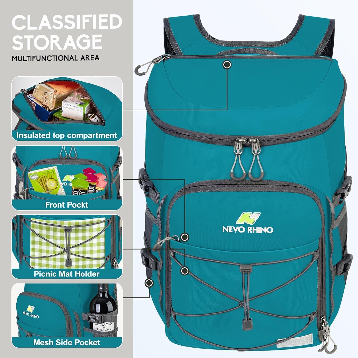 N NEVO RHINO Backpack Coolers Insulated Leak Proof 36/54 Cans,Portable Lightweight Waterproof Insulated Cooler Backpack for Men & Women Ideal for Camping,Travel,Beach,Picnics,Lunch & Day Trips
