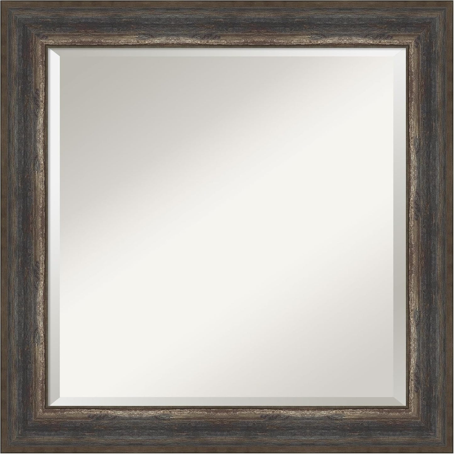 Amanti Art Brown Wall Mirror 25x25 Alta Rustic Char Square Bathroom Mirror for Wall Decor Living Room, Medium Rustic Farmhouse Frame, Hangs Horizonally and Vertically, Bathroom Decor, Beveled Edge