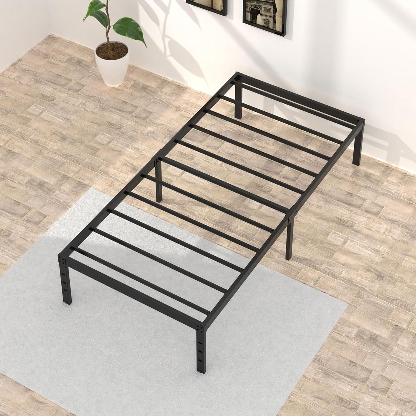 18 Inch Twin XL Bed Frames, Metal Platform Twin XL Bed Frame with High Storage, Eassy Assembly 2,500 Lbs Heavy Duty Bedframes, Black
