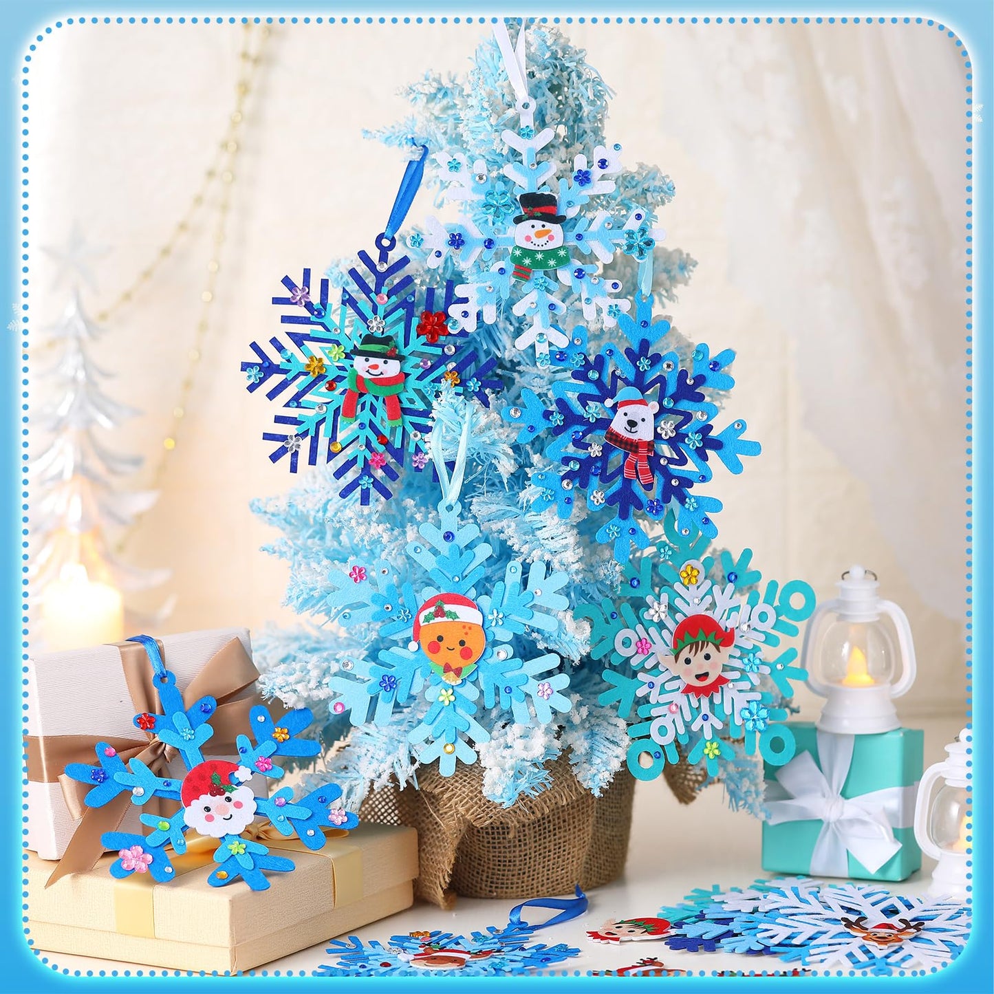 Fullhawl 261 Pcs Christmas Snowflake Crafts Kits Xmas Winter Snowflake DIY Craft Ornament Decor Christmas Santa Claus Snowman Gingerbread Man Foam Stickers for Winter Holiday Activities Party Favor