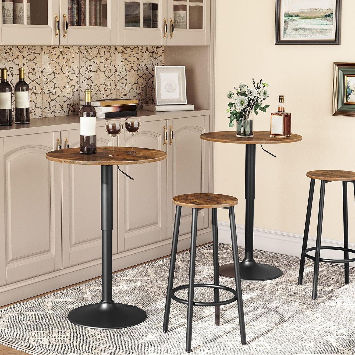 HOOBRO Bar Stools, Set of 2 Bar Chairs, Kitchen Round Height Stools with Footrest, Breakfast Bar Stools, Sturdy Steel Frame, for Dining Room, Kitchen, Party, Easy Assembly, Rustic Brown BF03BY01
