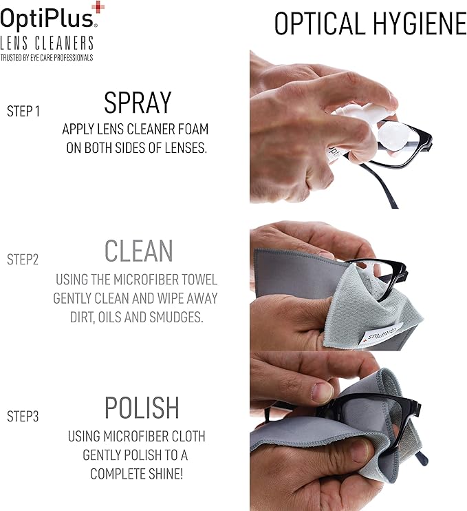 OptiPlus Ultrasoft Foam Lens Cleaner and Dual-Purpose Microfiber Cloth | Streak-Free Glasses Cleaner