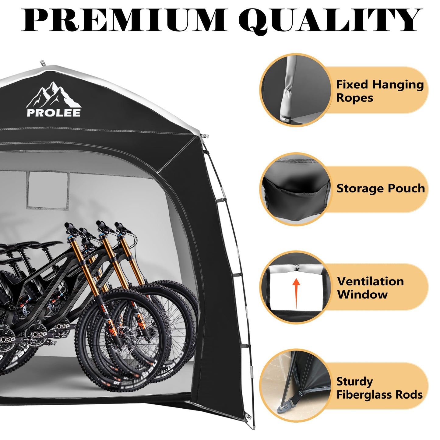Prolee Bike Storage 7.3 x 5ft, Outside Storage Waterproof Oxford Fabric for 4 Bikes, Bike Shed, Garden Sheds & Outdoor Storage, Black