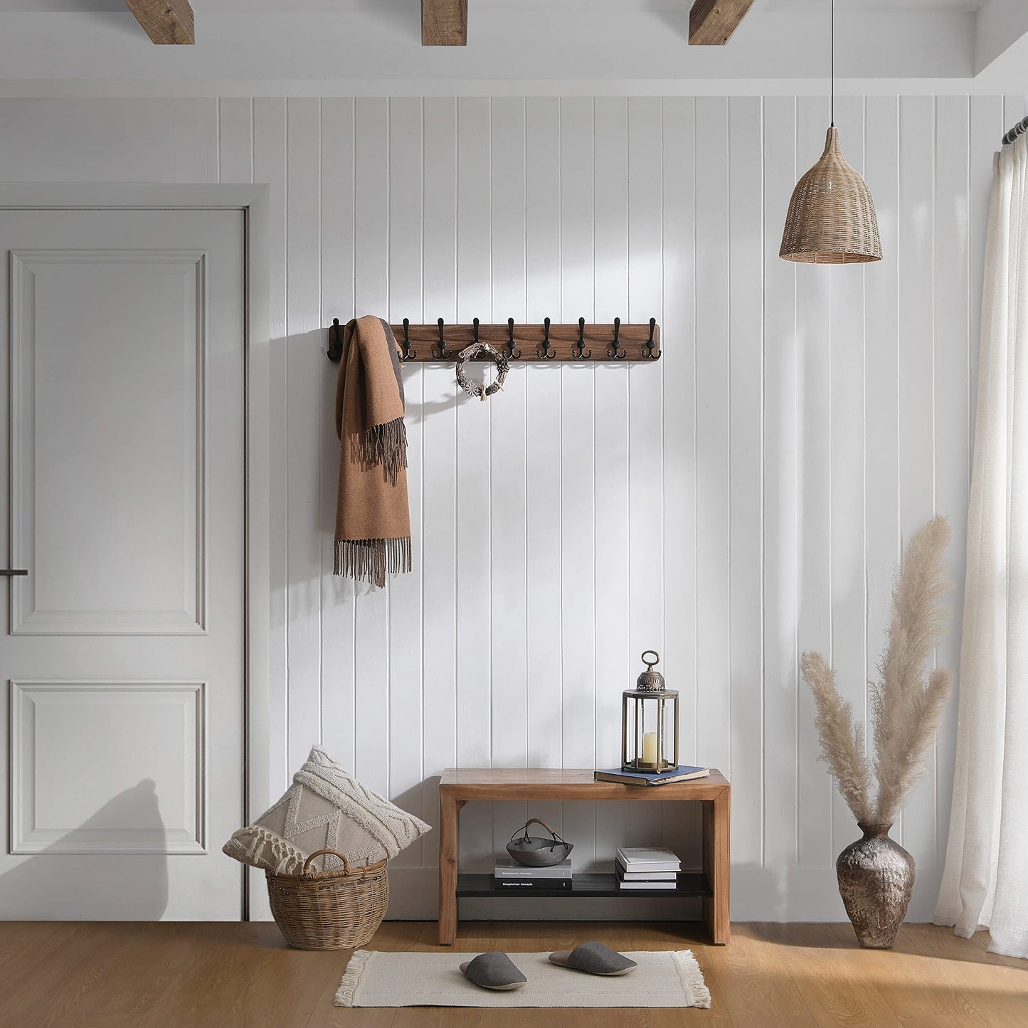 SKOLOO Rustic Large Coat Rack Wall Mount-38.6'' Long Coat Rack for Wall, Wood Coat Rack Hook, Farmhouse Coat Hanger Wall Mount for Hanging Jacket Coat
