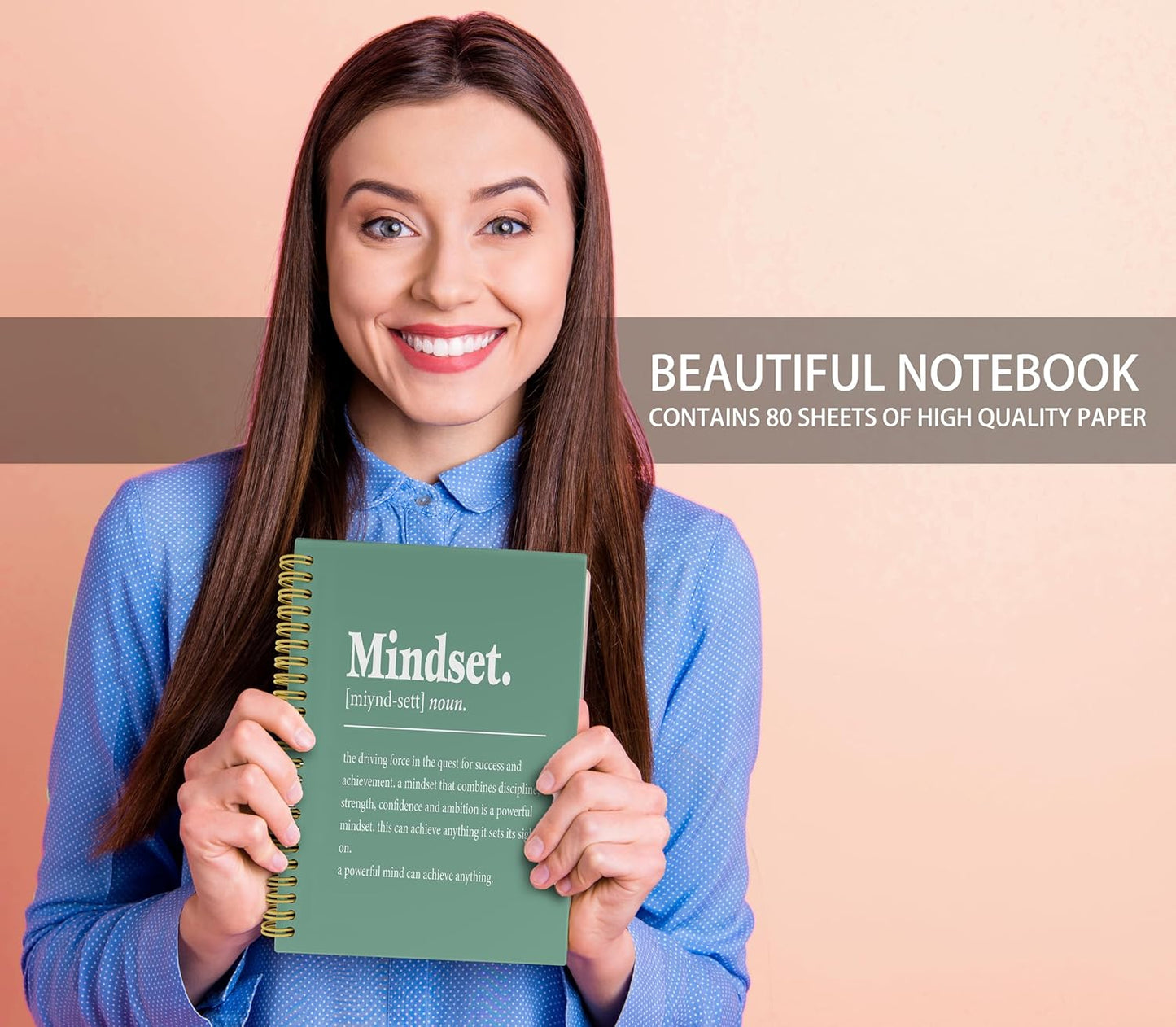 Knibeo Mindset Inspirational Notebooks Journal - Anti Anxiety Notebook, 5.5×8.3 Inch Inspirational Spiral Bound Notebook with 164 Pages, College School Supplies(green)