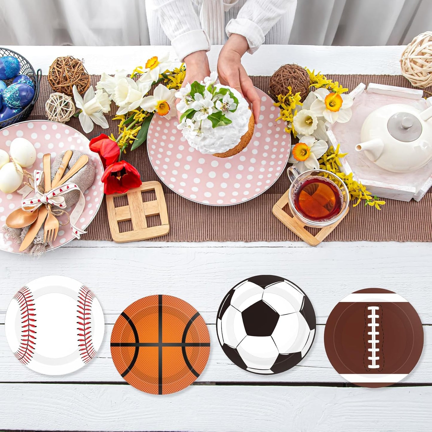 Sports Themed Party Decorations,40Pcs Sports Party Plates,7Inch - Baseball Football Soccer Basketball Round Paper Plate Sets,for Sports Themed Celebrations,Game day,Birthday Decorations for Boys