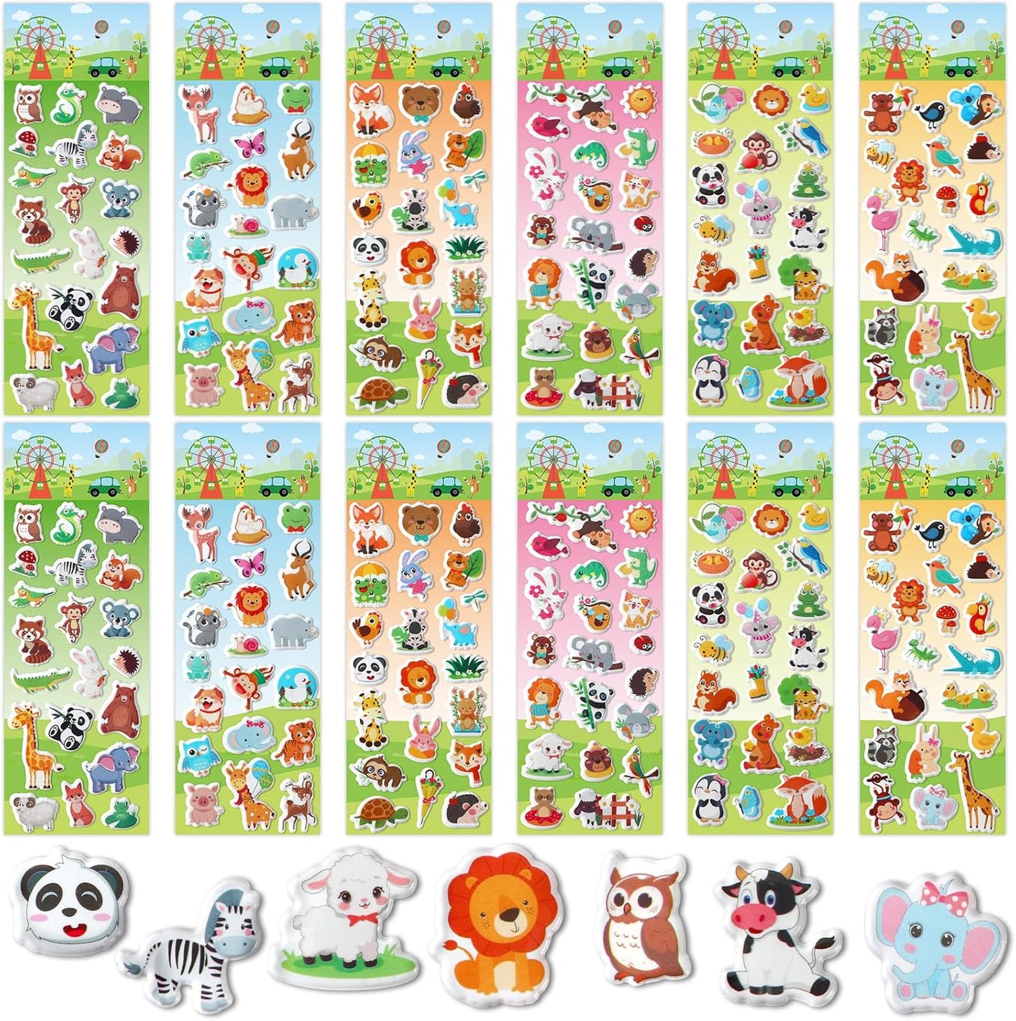 UPINS 12 Sheets Animal Stickers for Kids, 3D Puffy Stickers Bulk Self-Adhesive Cartoon Forest Animals Stickers Assorted Cute Animals Reward Stickers for Kids Classroom DIY Crafts Decorations