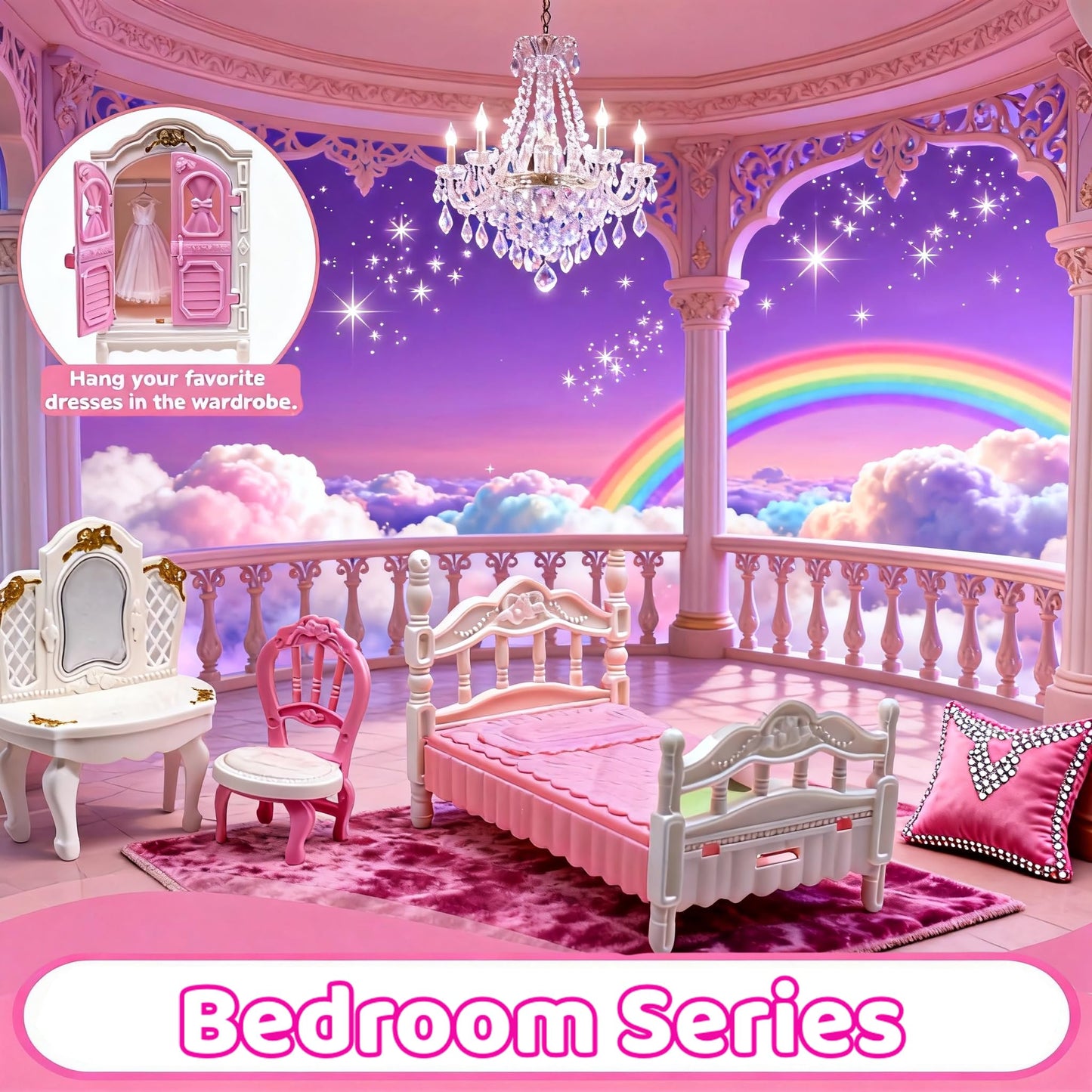 52 Pcs Dollhouse Furniture, Doll House Accessories and Furniture, Kitchen, Bedroom, Living Room, Bathroom Accessories, Miniature Dollhouse Accessories