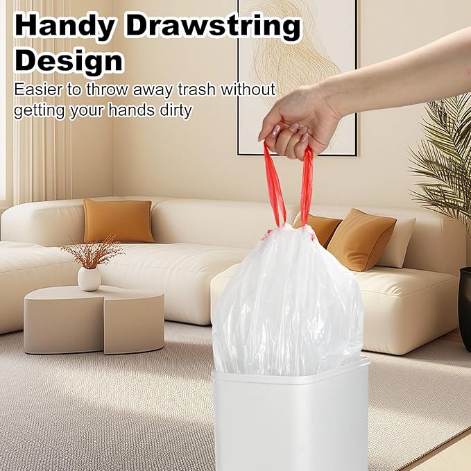 ELPHECO 1.6 Gallon Small Trash Bags 60 Count - For 1.2-2 Gallon Trash Cans, 4.5-8L Drawstring Garbage Bags, Strong Bathroom Trash Bags, Clear Tear free Garbage Bags, 60 Count / 6 Rolls