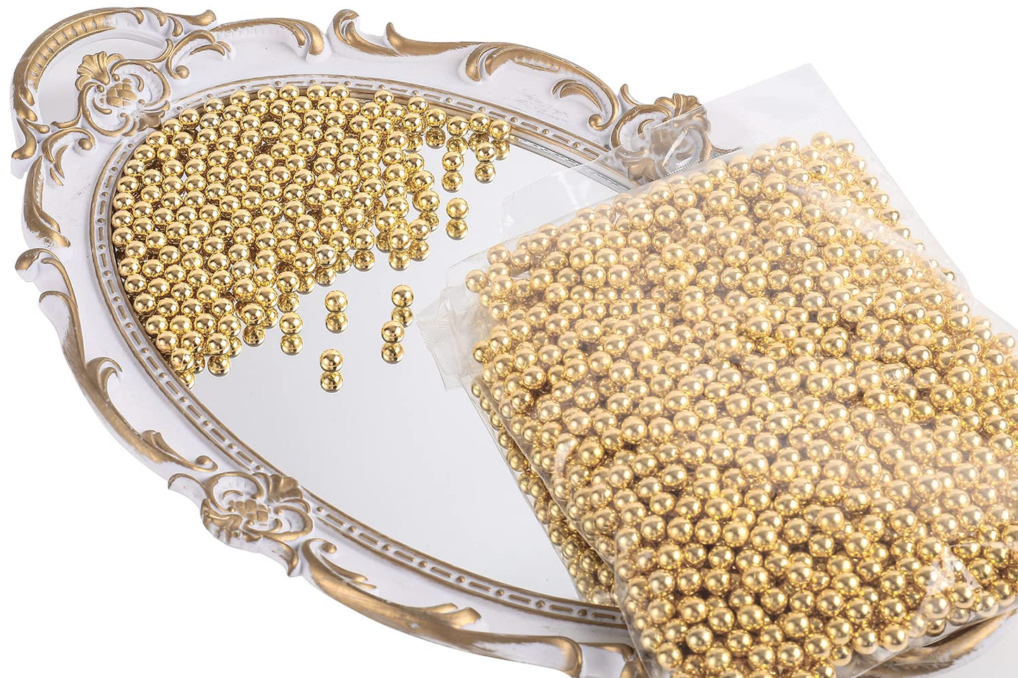 Sooyee Gold Art Faux Pearls 1700-Pcs Loose Beads no Hole 1.1 Lbs for Vase Fillers, Table Scatter, Wedding, Birthday Party Home Decoration,8mm
